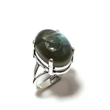 Кольцо из серебра 925 пробы с драгоценным камнем лабрадорит, размер 9 E8T00