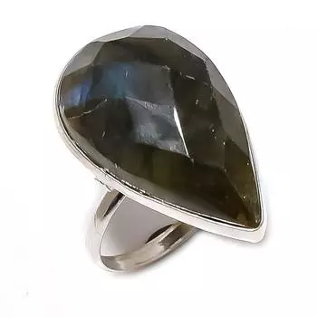Кольцо из серебра 925 пробы с натуральным лабрадоритом, размер 7,5 K3F54