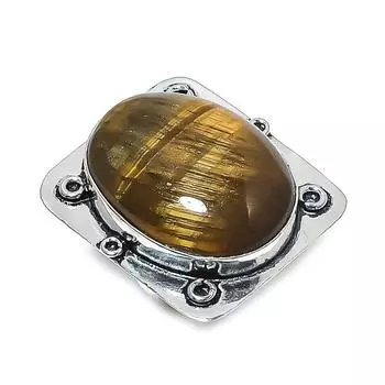 Кольцо из серебра 925 пробы с натуральным тигровым глазом, размер 7 c7C15