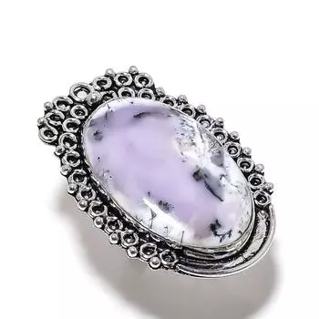 Кольцо из серебра 925 пробы с драгоценным камнем опалом дендрита ручной работы, размер 8 w7J41