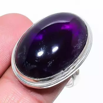 Кольцо из серебра 925 пробы с натуральным шалфейным аметистом, размер 6, ручная работа t7j42