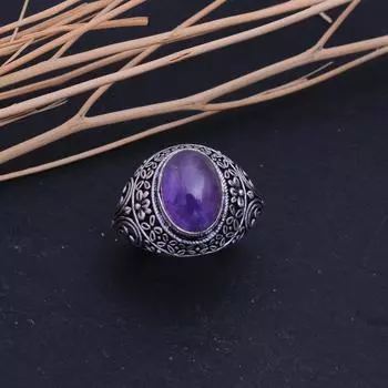 Кольцо из серебра 925 пробы с натуральным аметистом, размер 9,25, C1J55