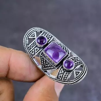 Кольцо из серебра 925 пробы с натуральным аметистом, размер 8, U3D86