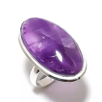 Кольцо из серебра 925 пробы с натуральным аметистом, размер 10, v9B33