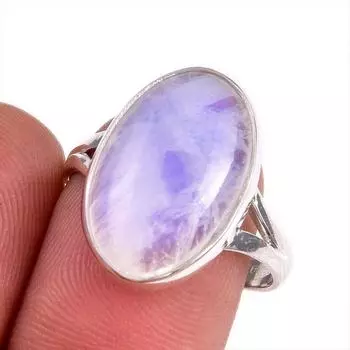 Кольцо из серебра 925 пробы с натуральным радужным лунным камнем S.8.5 n1P67