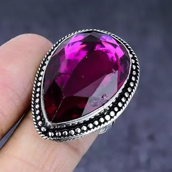 Кольцо из серебра 925 пробы с розовым аметистом и драгоценным камнем, размер 8,5, a6h87