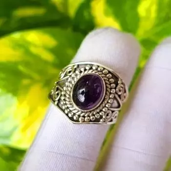 Кольцо из серебра 925 пробы с натуральным аметистом, размер 9, подарочное кольцо в США 9 US
