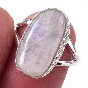 Кольцо из серебра 925 пробы с натуральным радужным лунным камнем ручной работы S.7 c1o54