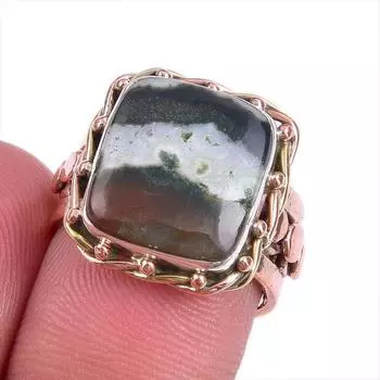 Кольцо из серебра 925 пробы с натуральным драгоценным камнем-кровавым камнем двухцветное S.5.5 Y4Q96