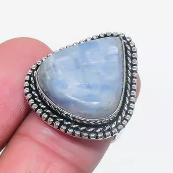 Кольцо из серебра 925 пробы с натуральным голубым кианитом, размер 7 L7g83