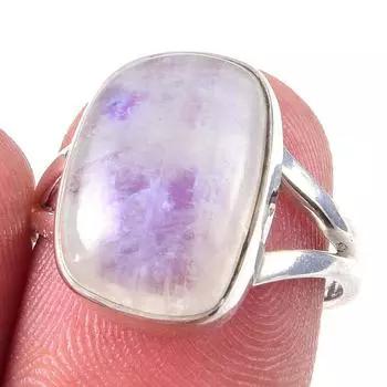 Кольцо из серебра 925 пробы с натуральным радужным лунным камнем ручной работы S.7 E4U55