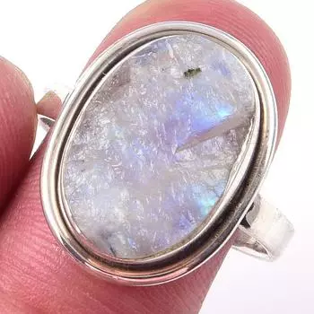Кольцо из серебра 925 пробы с натуральным радужным лунным камнем ручной работы S.10 Z9F78