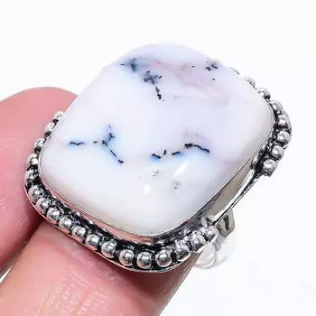 Кольцо из серебра 925 пробы с натуральным опалом и дендритом, размер 8 Z9l15