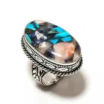 Кольцо из серебра 925 пробы с натуральным колючим камнем-устрицей, размер 6, k1K89