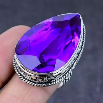 Кольцо из серебра 925 пробы с розовым аметистом и драгоценным камнем, размер 8,5 L5b93