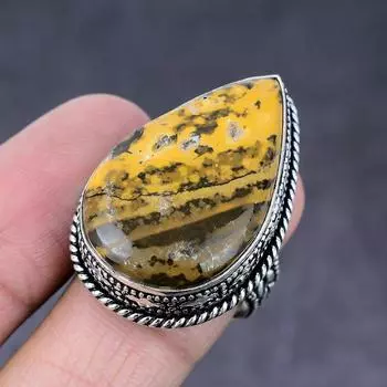 Кольцо из серебра 925 пробы с натуральным драгоценным камнем Gila Monster, размер 9 e0w53