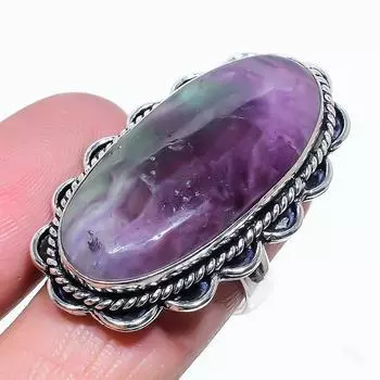 Кольцо из серебра 925 пробы с натуральным зеленым флюоритом, размер 6, B1o61