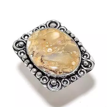Кольцо из серебра 925 пробы с натуральным драгоценным камнем яшмой, размер 10 г1B87
