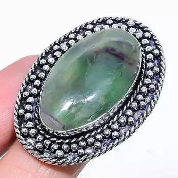 Кольцо из серебра 925 пробы с натуральным зеленым флюоритом, размер 6, N1c86