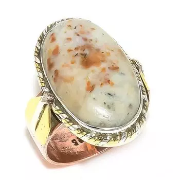 Кольцо из серебра 925 пробы с натуральным опалом и дендритом, двухцветное, S.6 U1A81