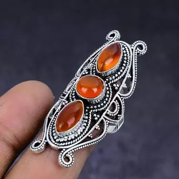 Кольцо из серебра 925 пробы с драгоценным камнем сердолик ручной работы, размер 8,5 o7E66