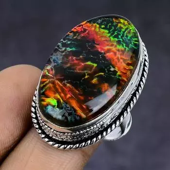 Кольцо из серебра 925 пробы с дихроичным стеклом и драгоценными камнями, размер 8,5 I7z98