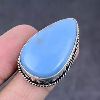 Кольцо из серебра 925 пробы с драгоценным камнем ангелит, размер 7 G3K74