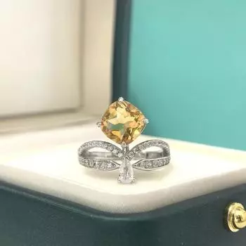 Кольцо из серебра 925 пробы с натуральным цитрином, женское кольцо, легкая роскошь, темперамент, полое кольцо с бриллиантом, тренд one size