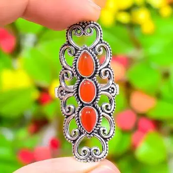 Кольцо из серебра 925 пробы с драгоценным камнем из оранжевого сердолика, размер 9 I9o04