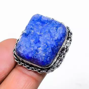 Кольцо из серебра 925 пробы с натуральным титановым друзом, размер 8 z4j35