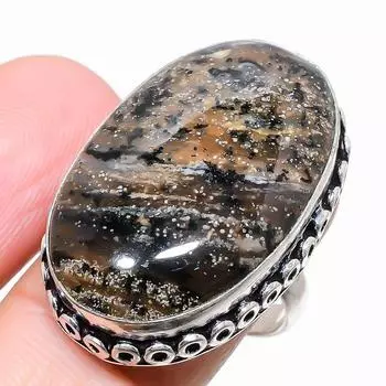 Кольцо из серебра 925 пробы с медовым дендритовым камнем, размер 9 b0z44 9 мёд