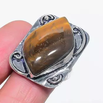 Кольцо из серебра 925 пробы с натуральным тигровым глазом, размер 9, b3s06