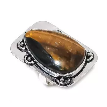 Кольцо из серебра 925 пробы с натуральным тигровым глазом, размер 6,5 S8w28