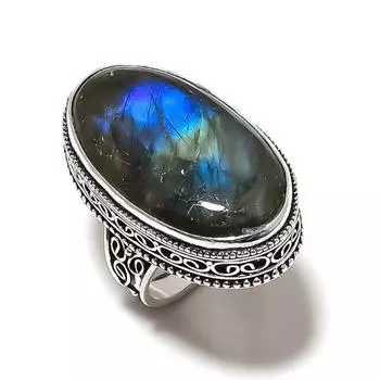 Кольцо из серебра 925 пробы с натуральным лабрадоритом, размер 10, P3o93