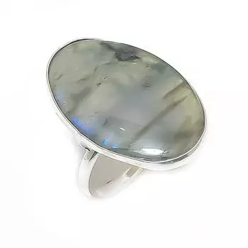 Кольцо из серебра 925 пробы с натуральным лабрадоритом, размер 9 P9T14