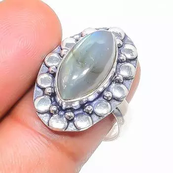 Кольцо из серебра 925 пробы с натуральным лабрадоритом, размер 7 Z8V77