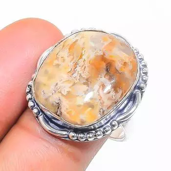 Кольцо из серебра 925 пробы с натуральным русским дендритовым камнем, размер 7 O4M68