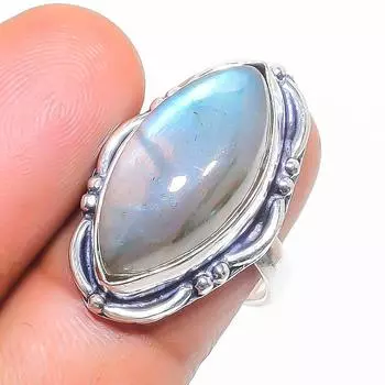 Кольцо из серебра 925 пробы с натуральным лабрадоритом, размер 6 T0d43