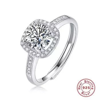 Кольцо из серебра S925 1 карат, квадратное, окруженное муассанитами, легкая роскошь, подарок высокого класса, кольцо для жизни, регулируемое opening adjustable