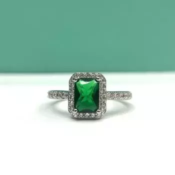 Кольцо из серебра S925 пробы с муассанитом, женское элегантное кольцо из стерлингового серебра S925 пробы с изумрудной огранкой, прямое квадратное кольцо с зеленым цирконием 6
