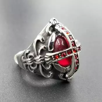 Кольцо из серебра S925 пробы с драгоценными камнями, готическое мужское кольцо с рубином и бриллиантами, кольцо в стиле вампира 15