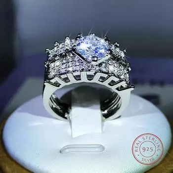 Кольцо из стерлингового серебра 925 пробы, модное высококачественное кольцо с полным бриллиантом и цирконием, дизайн для женских вечеринок, ювелирных изделий, подарка 9 белый