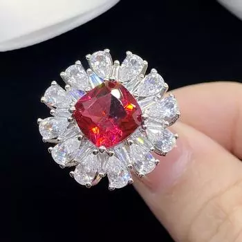 Кольцо из стерлингового серебра 925 пробы с квадратным рубином и драгоценным камнем для помолвки и свадьбы, винтажное, для женщин, подарок на годовщину, ювелирные украшения Resizable красный