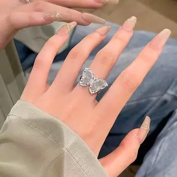 Кольцо Light Luxury Blue Zircon Buttfly Ring - Регулируемый дизайн с кристаллами и бриллиантами, ювелирные изделия в стиле знаменитостей J920 серебряный