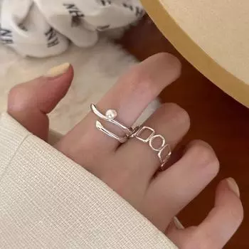 Кольцо Line Ring Женское Корейская версия Простой Дизайн Жемчужина Геометрическое Полое Кольцо Регулируемое Открытие Указательного Палца Кольцо