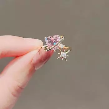 Кольцо Love Ring из розового циркония для женщин, модное, индивидуальное, Ins, холодное, в форме сердца, регулируемое, с гексаграммой