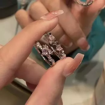 Кольцо Love Ring из розового циркония для девушки, девушки, двухнишевый дизайн, открытое кольцо, индивидуальность, регулируемый свет, роскошь, универсальный подарок opening adjustable
