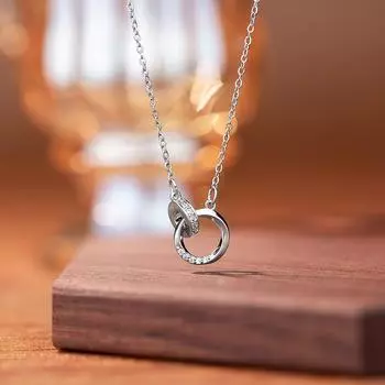 Кольцо Mobius, ожерелье, ювелирное изделие, женская корейская версия, простое двойное кольцо, циркониевое кольцо, переплетенная цепочка из нержавеющей стали для ключицы
