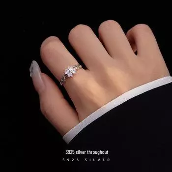 Кольцо на удачу для женщин Banyan Tree Silver 925 Forest Thorn Clover Circon RS1042, Adjustable opening белого золота