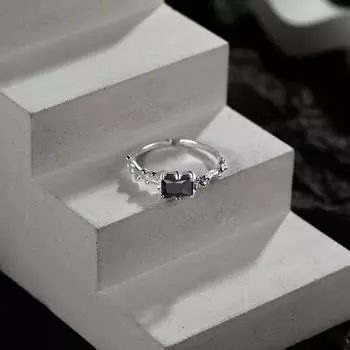 Кольцо Niche Textured Black Zircon S925 Sterling Silver Ring Simple Opening Adjustable Men and Women s Neutral Opening is adjustable